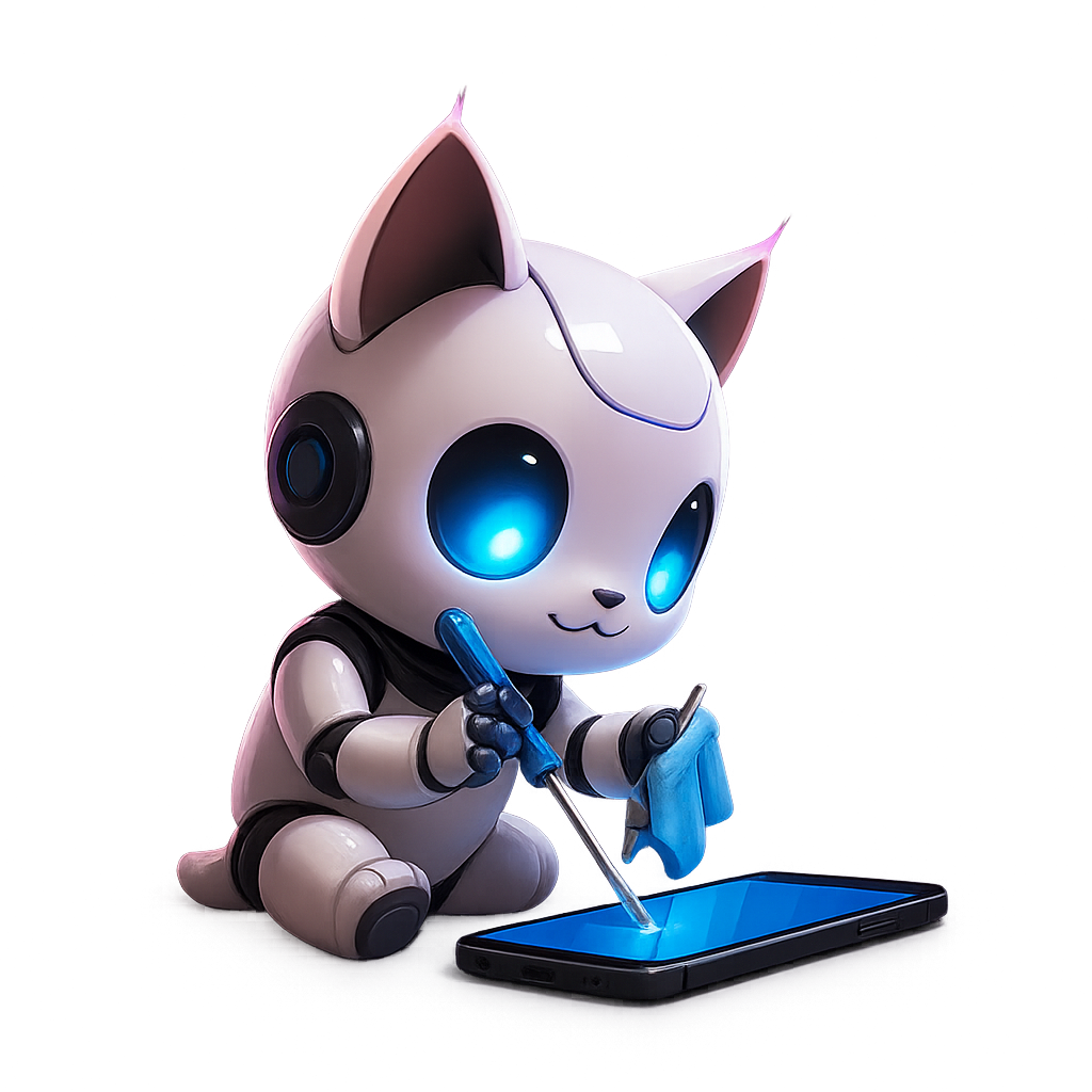 Lilucat robot cleaning a phone